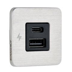 Scanstrut TILE USB-A/USB-C Interior Charging Socket - 12/24V - Stainless Steel Bezel