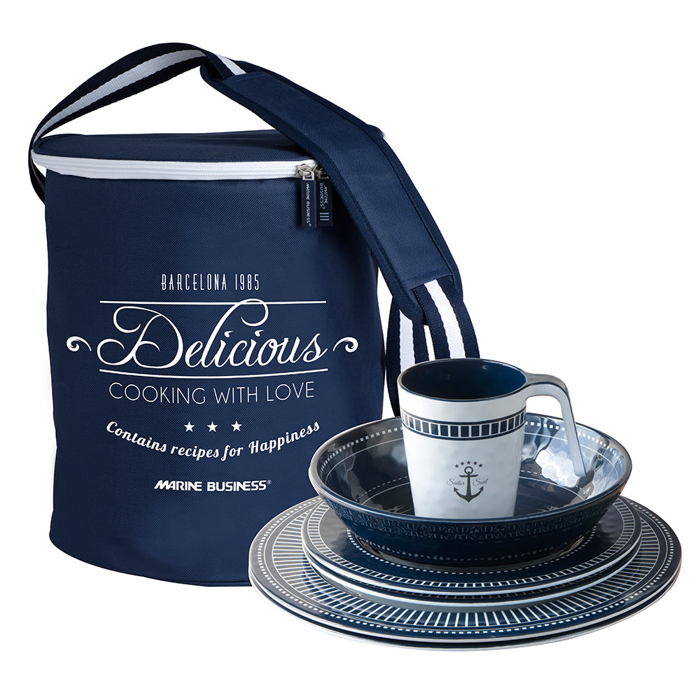 Marine Business Melamine Tableware Set &amp; Basket - SAILOR SOUL - Set of 24