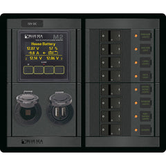 Blue Sea 1497 - 360 Panel - 8 Position 12V Flat Rocker M2 Multimeter w/SOC &amp; Dual USB/12V Socket